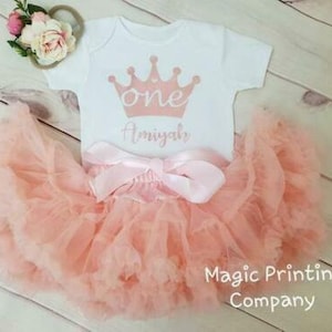 Personalised Girls 1st Birthday Outfit Baby Tutu Dress Cake Smash Rose Gold Girl Peach ballerina skirt Photoshoot Dance Party outfit dress