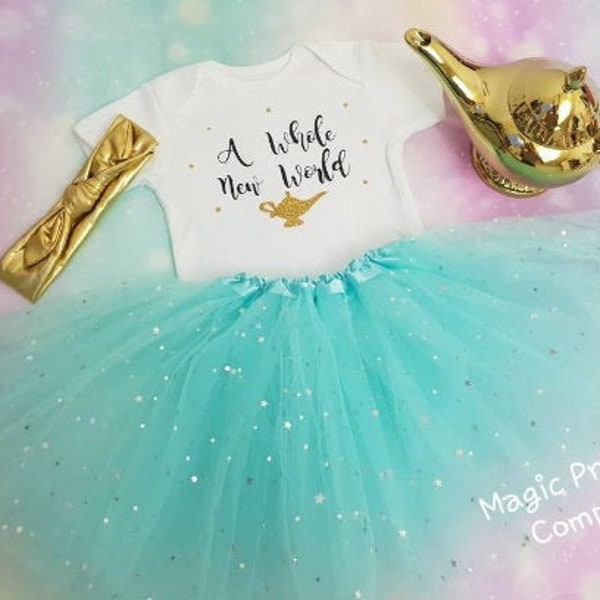 Baby Mädchen Prinzessin Jasmine Aladdin Lampe Outfit Kleid Tutu Rock Geburtstag Baby Shower Geschenk Tanz eine ganz neue Welt Neugeboren Party Outfit