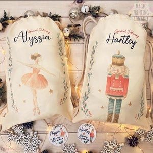 Nutcracker Christmas Santa gift bag Sack Xmas eve Personalised Treat Bag Christmas Stocking Treat bag gift Wrap decoration Ballerina bauble