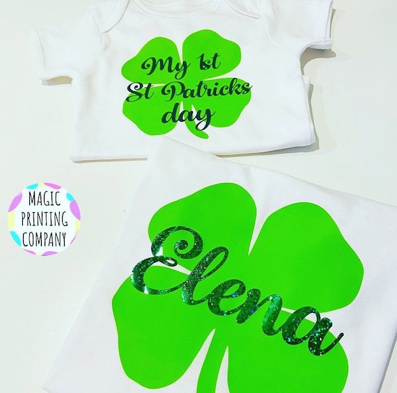 1st St Patrick's Day T-shirt Baby Grow Vest Bodysuit, Shamrock