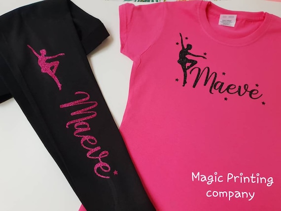 Personalised Dance Leggings & T-shirt Top Ballet Footless Tights