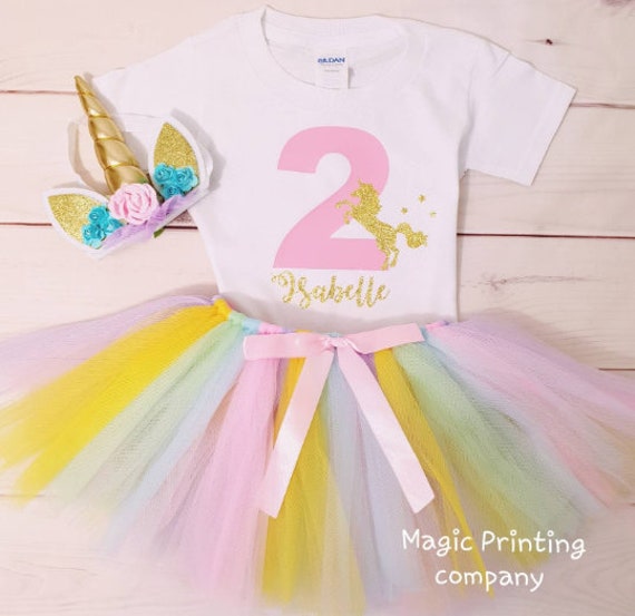 Pastel Any Name Baby Girls 1st 2nd Birthday Outfit Unicorn