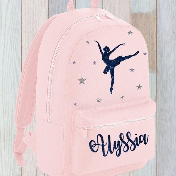 Rosa Ballett Tasche Rucksack PERSONALISIERTE Ballerina Reisetasche Geschenk Tanzkleidung Tänzerin Tanz Trikot Ballettschuhe Getränke Flasche tippen Schuh