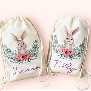 Bolsa com cordão personalizada - Presente de Páscoa, bolsa de coelho Bolsa escolar infantil para meninas Bolsa de ginástica personalizada - Bolsa de natação - De volta às aulas - Bolsa PE -Kit