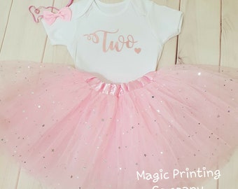 Baby Girls 2nd Birthday outfit dress fancy dress Tutu Skirt Top T-shirt cake smash photoshoot Rose Gold Two fairy party dress gift present
