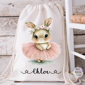 Personalisierte Hasen-Balletttasche für Mädchen - Ostern Geschenk, Tanztasche, Ballettklasse Tasche, Ballerina Geschenk, Kindertasche, Osterhase Geschenk, Tänzerin