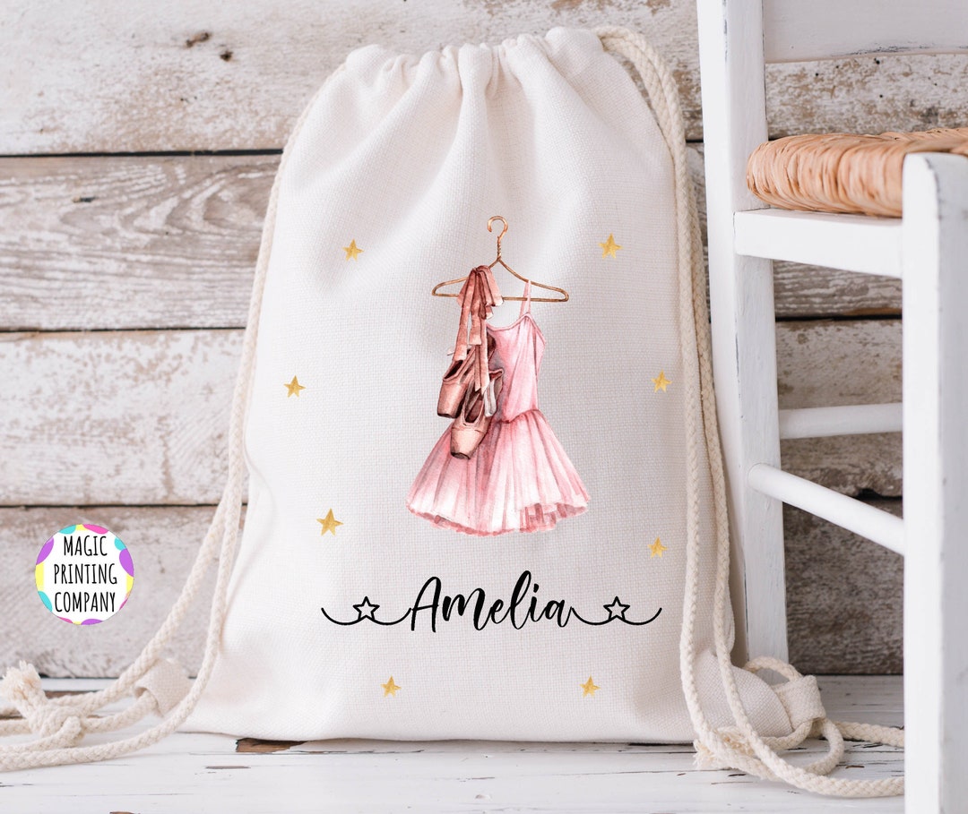 Ballet Bag Ballerina Personalised Bag Drawstring Cotton Gym Bag Back to
