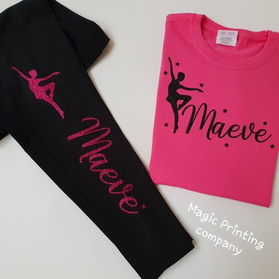 Personalised Dance Leggings & T-shirt Top Ballet Footless Tights