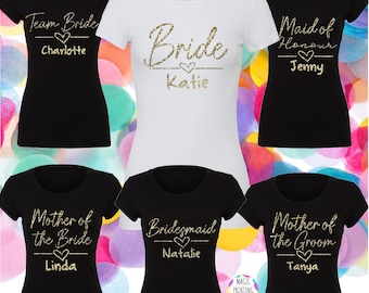 Hen Party T Shirts,Personalised Hen Party Shirts, Team Bride T Shirt, Bachelorette Party Ladies Shirts, Shirts, Hen Night Tees- Gold Glitter