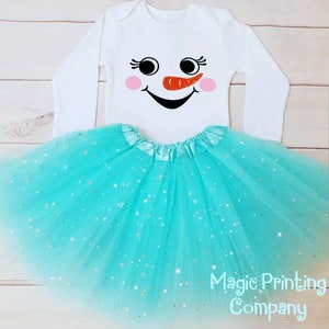Baby Mädchen Schneemann Outfit Tutu Rock 1. Weihnachten Weihnachten Kostüm prickelnde Geschenk Fotoshooting Kuchen zerschlagen frostigen gefrorene Glitzer Schnee