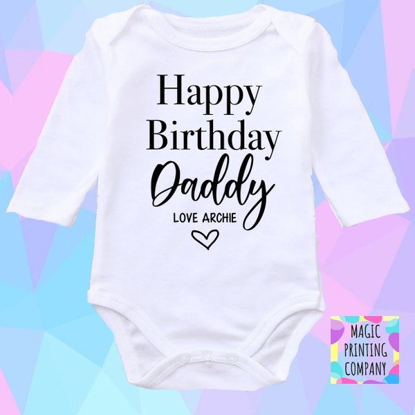 thumbnail image 2 of Personalised Any Year Happy Daddy Birthday Baby Boy Bodysuit – 100% Cotton, Short Sleeve, White 2 of 5