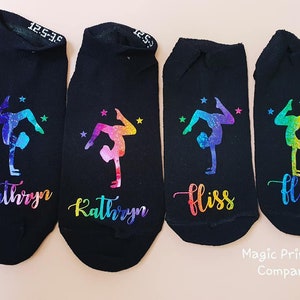 Personalised Gymnastics Socks gym trainer liners gym bag Christmas Stocking filler gymnast glitter present gift girls adults birthday gift