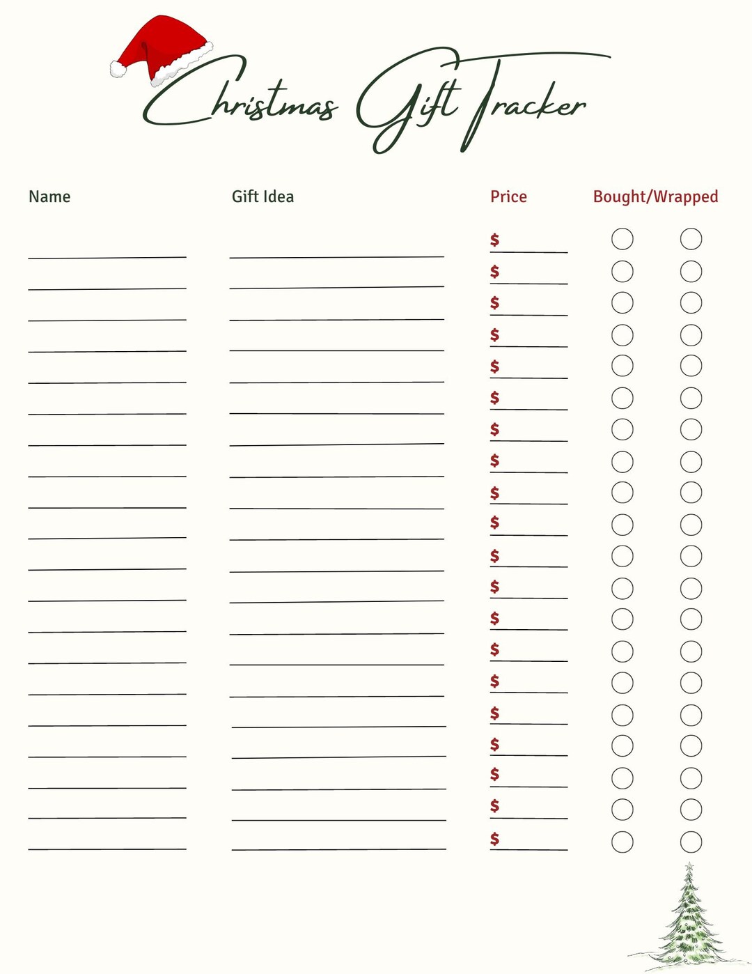 Christmas Gift Tracker Template Etsy Christmas Gift Tracker Template Etsy