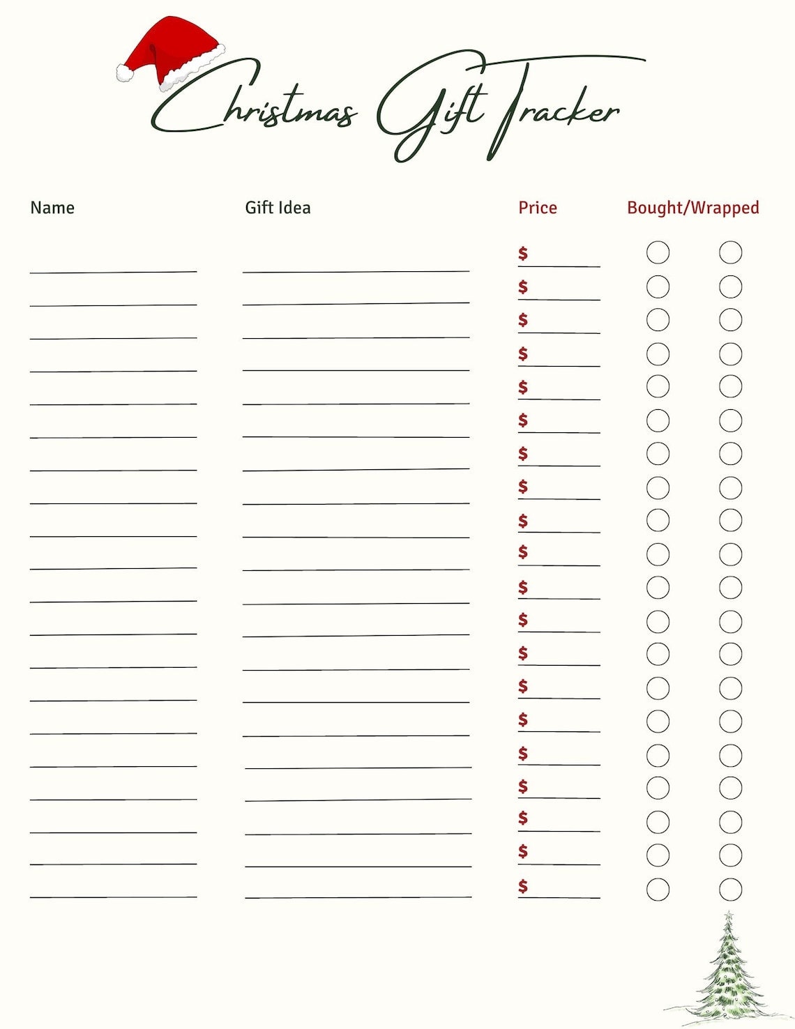 Christmas Gift Tracker Template Etsy