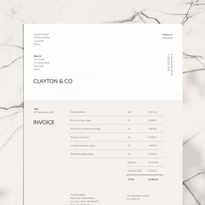 Invoice Template | Business Invoice | Order Form | Invoice Design | Word | Printable Invoice | Receipt | Instant Download | &#39;Clayton&#39;