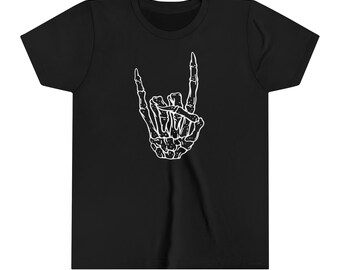 Kids - Rock On Skeleton Hand Halloween Tee