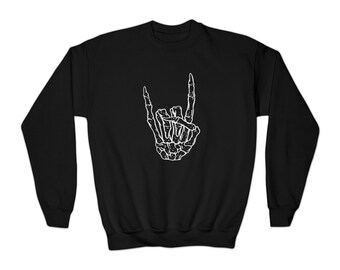 Kids - Rock On Skeleton Hand Cool Halloween Sweatshirt