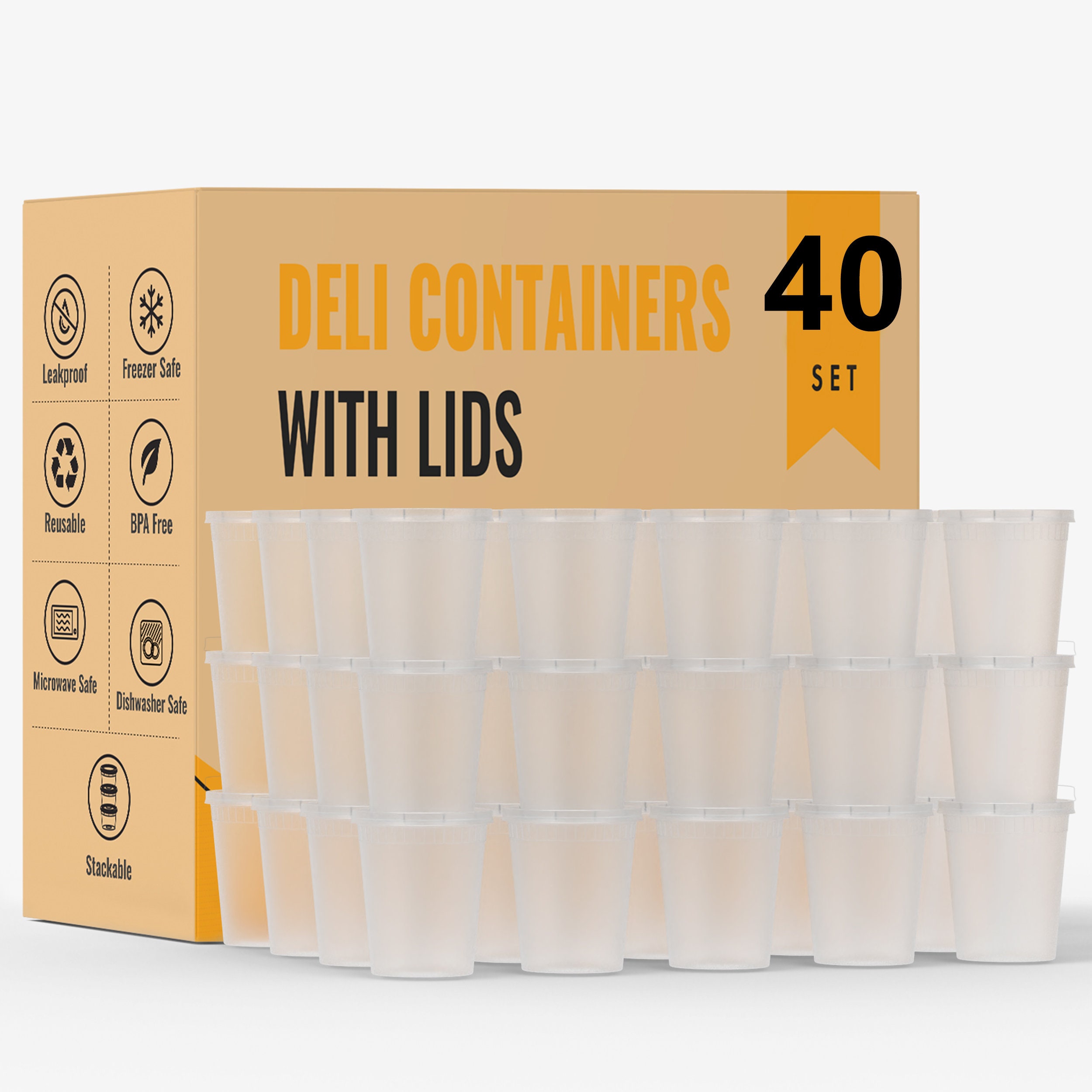 Deli Containers with Lids - Quart Containers with lids - Soup Freezer  Containers | 50-Pack BPA Free 8 oz, 16 oz, 32 oz