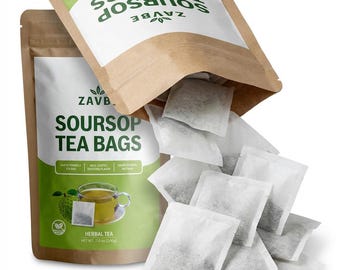 Soursop Tea Bags 100 Count, Caffeine Free Soursop Leaf Tea, Graviola Herbal Tea, Vacuum Sealed Kraft Pouch