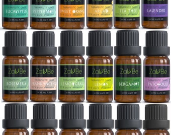 18 Essential Oil Set with 20 Hole Gift case Diffuser Aromatherapy 100% Therapeutic Grade  Lavender Peppermint Tea Tree  Frankincense Oregano