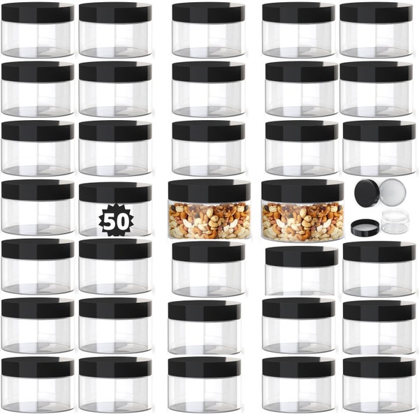 4oz Container with Lids 50 Pack Clear Plastic Round Storage Jars Wide-Mouth Plastic Containers Jars with Lids for Storage Liquid and Solid..