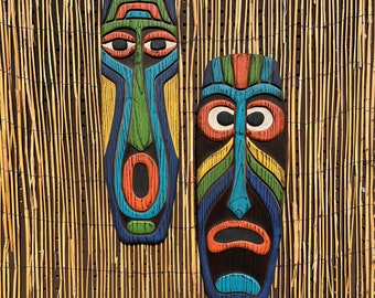 Pair of Tiki Masks - Wood Carvings