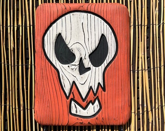 Angry Skull Wall Art - Wood Carving