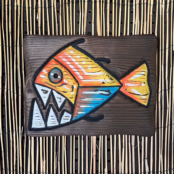 Piranha Wall Art large Wood Carving Etsy