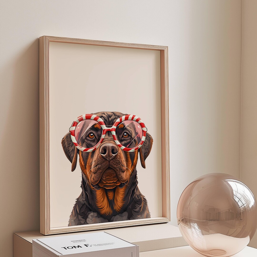 Candy Cane Rottweiler Art Print | Dog Poster | Christmas Home Decor ...