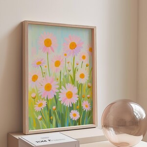 April Daisy Art Print | Vibrant Wildflower Birth Month Poster | Aries Nature Floral Home Decor | Dopamine Decor | Instant Download