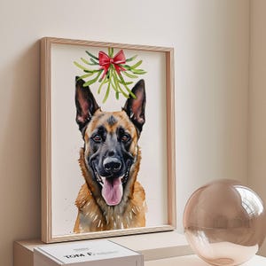 Mistelzweig Belgischer Malinois Kunstdruck | Hunde Poster | Weihnachten Wohnkultur | Sofort Download