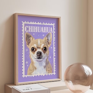 Chihuahua Kunstdruck | Stempel Hund Poster | Lila Postkarte Home Decor | Digital Poster Download | Dopamin Dekor