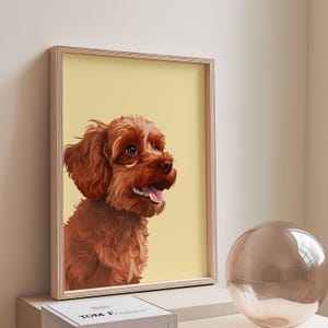 Konsttryck av Cavapoo | Poster med hundporträtt av Cavoodle | Gul heminredning | Digitalt tryck för nedladdning | Minimalistisk dopamindekor