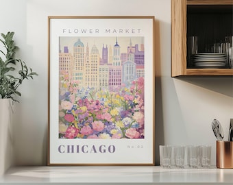 Flower Market Poster | Chicago City Print | Digital Download Printable | Location Prints