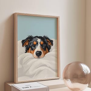 Australian Shepherd Kunstdruck | Aussie Hund Poster | Blau Wohnkultur | Digitaldruck Download
