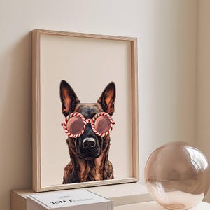 Candy Cane Belgischer Malinois Kunstdruck | Hunde Poster | Weihnachten Wohnkultur | Sofort Download