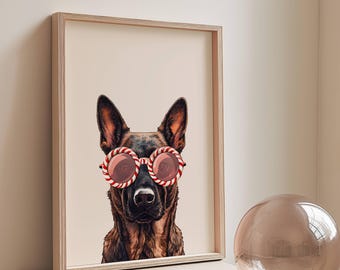 Candy Cane Belgian Malinois Art Print | Dog Poster | Christmas Home Decor | Instant Download