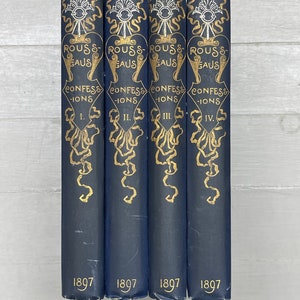Confessions by Jean Jacques Rousseau 1897 Four Volume Set Decorative Bindings