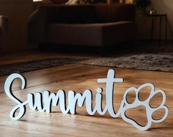 Letrero de madera personalizado con nombre de mascota y pata - Decoración personalizada para perros