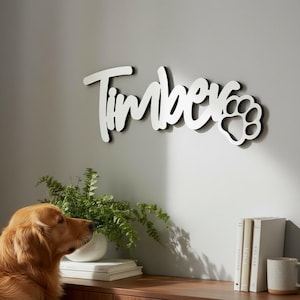 Personalized Dog Name Sign With Paw Bone | Custom Wooden Pet Name Sign ...