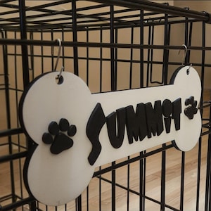 Personalized Dog Crate Sign: 3D Bone Name Plate with Paws