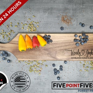 Personalized Serving Board with Handle - SHIPS IN 24HR- Charcuterie Board, Laser Engraved Personalized Engagement, Wedding, Realtor, Rustic