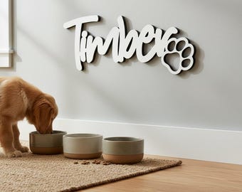Personalized Dog Name Sign with Paw Bone | Custom Wooden Pet Name Sign | Dog Name Wall Decor | Dog Gift