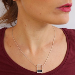 sterling silver geometric necklace, balance necklace, rectangle necklace, minimalist necklace