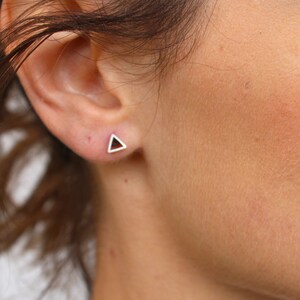 triangle earrings, small earrings, sterling silver stud earrings, balance earrings, tiny earrings, black earrings, geometric earrings