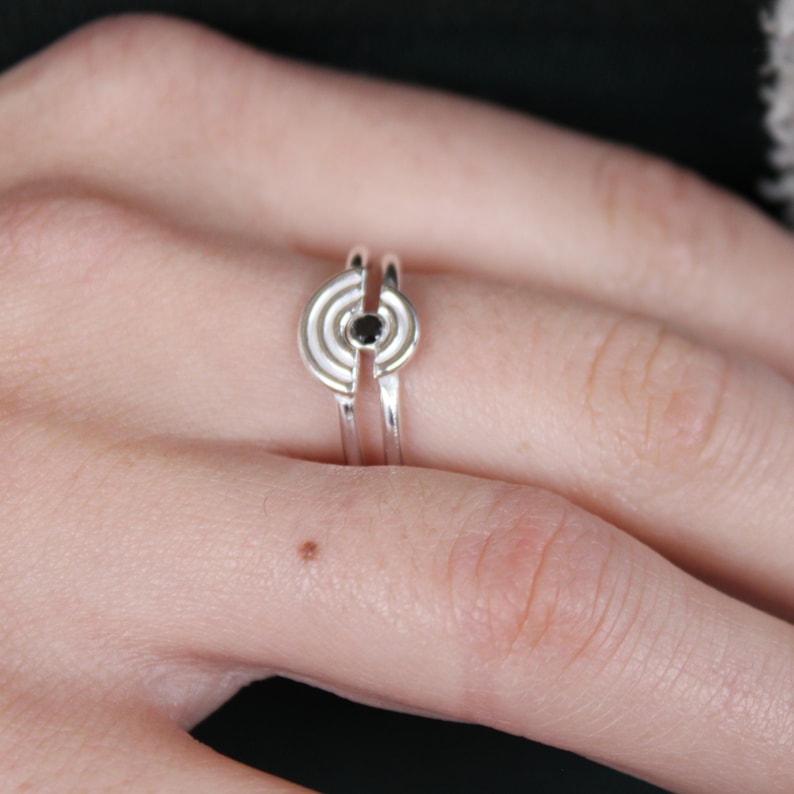 Stacking Rings SetBlack Gemstone Rings SetEternity Silver RingCircle Stackable Rings Set2 Rings Set