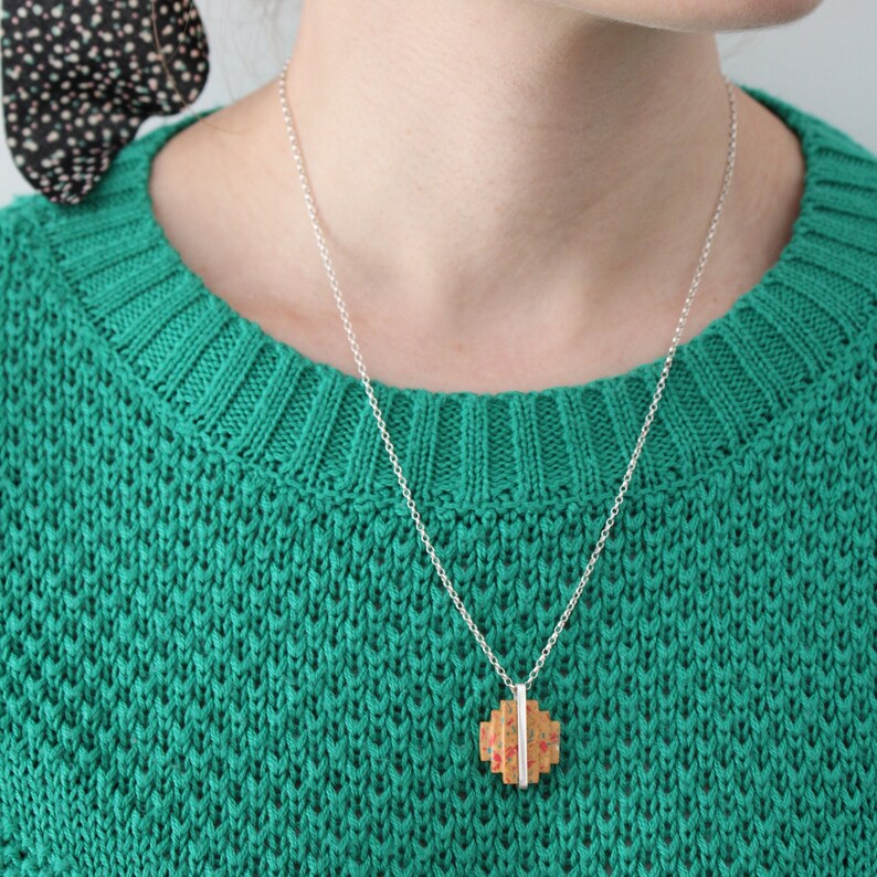 geometric necklace, terrazzo jewelry concrete jewelry art deco necklace sterling silver necklace