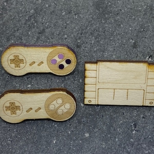 Wood SNES pins / laser cut pins / video game pin