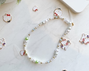 Kawaii Kitty Phone Strap/Kitty Phone Charms/Beaded Phone Accessories
