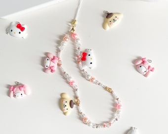 FAVORITE: Kawaii Kitty Phone Strap/Rabbit and Dog Phone Charms/Beaded Phone Accessories/Personalized Phone Chain